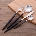 Modern Matte Stainless Steel Flatware Set with Black Handles – Service for 4