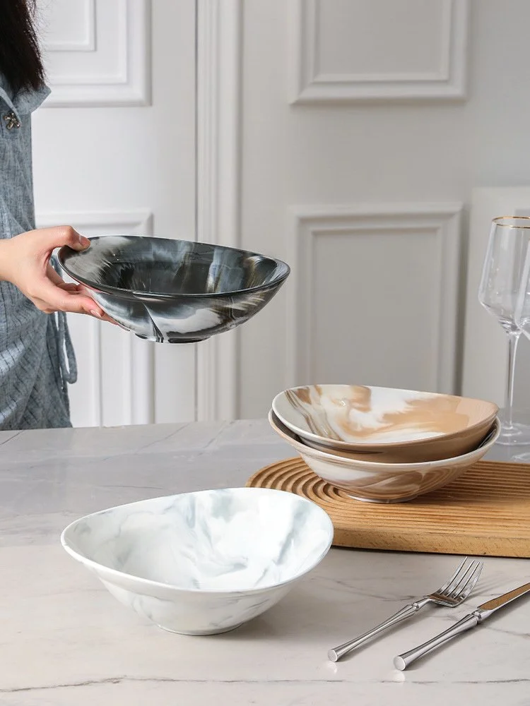 European Marble Style Irregular Ceramic Fruit & Salad Bowl