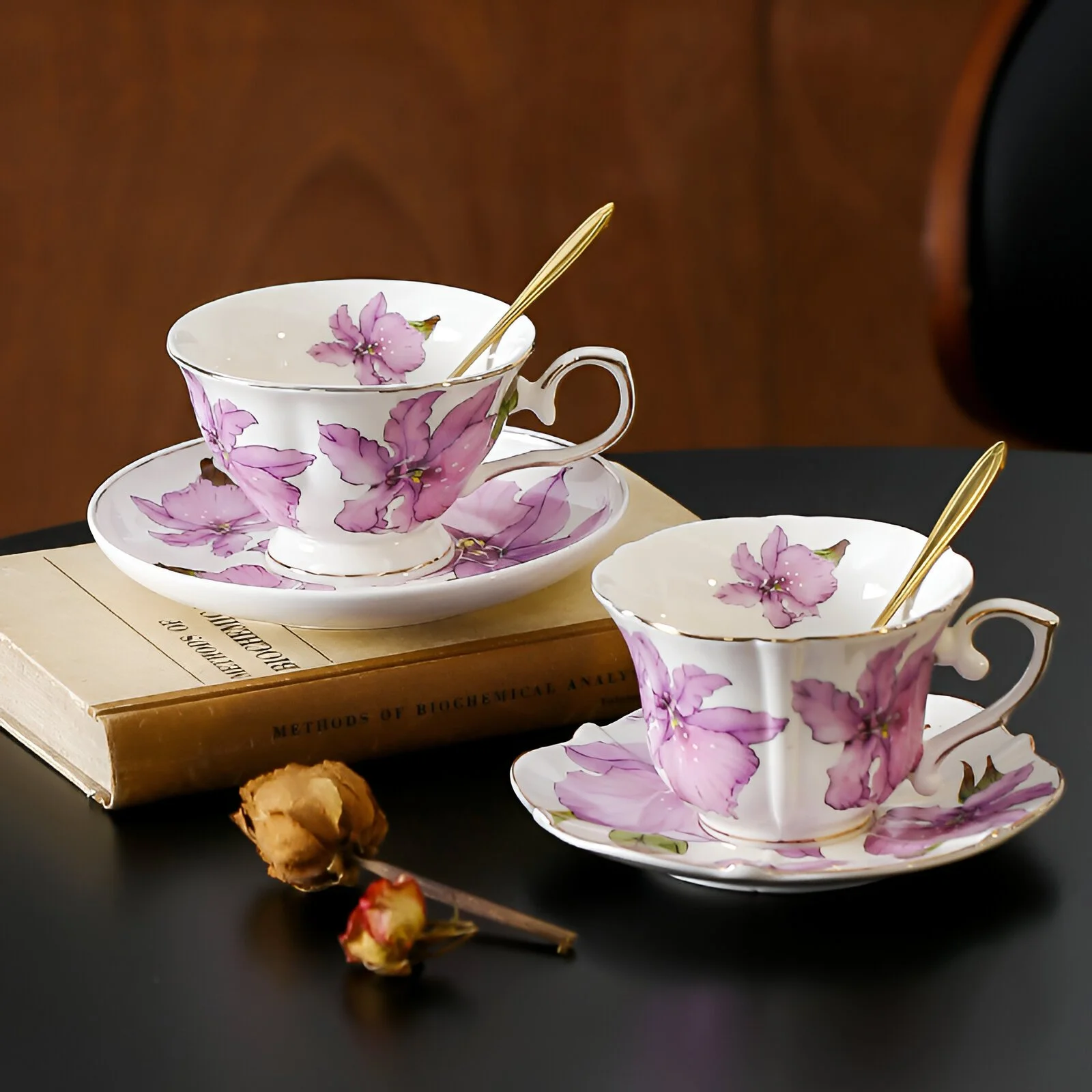 Elegant Lily Gold-Plated Coffee Cup & Saucer – 6.8 fl oz Floral Mug