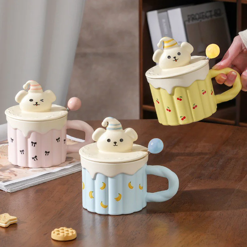 13.5 oz Ceramic Dog Mug with Lid & Spoon for Coffee, Latte & Tea
