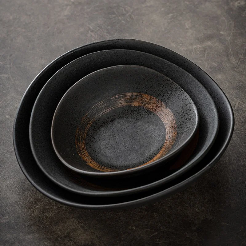 Japanese Stoneware Curved Sushi & Sashimi Bowl – Vintage Ceramic Plate