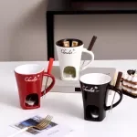 Mini Ceramic Chocolate & Cheese Melting Mug with Fork – 4.4 fl oz