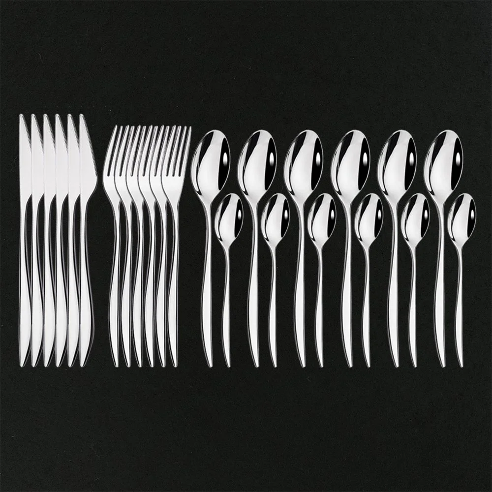 Luxury Silver Stainless Steel Flatware Set – 24/48 Piece Shiny Dinnerware