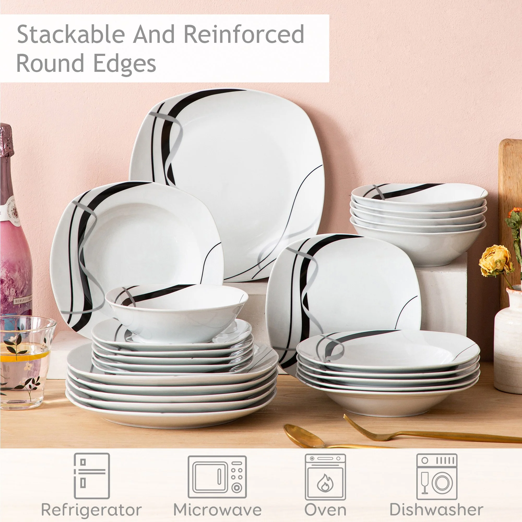 Elegant Black Line Porcelain Dinnerware Set