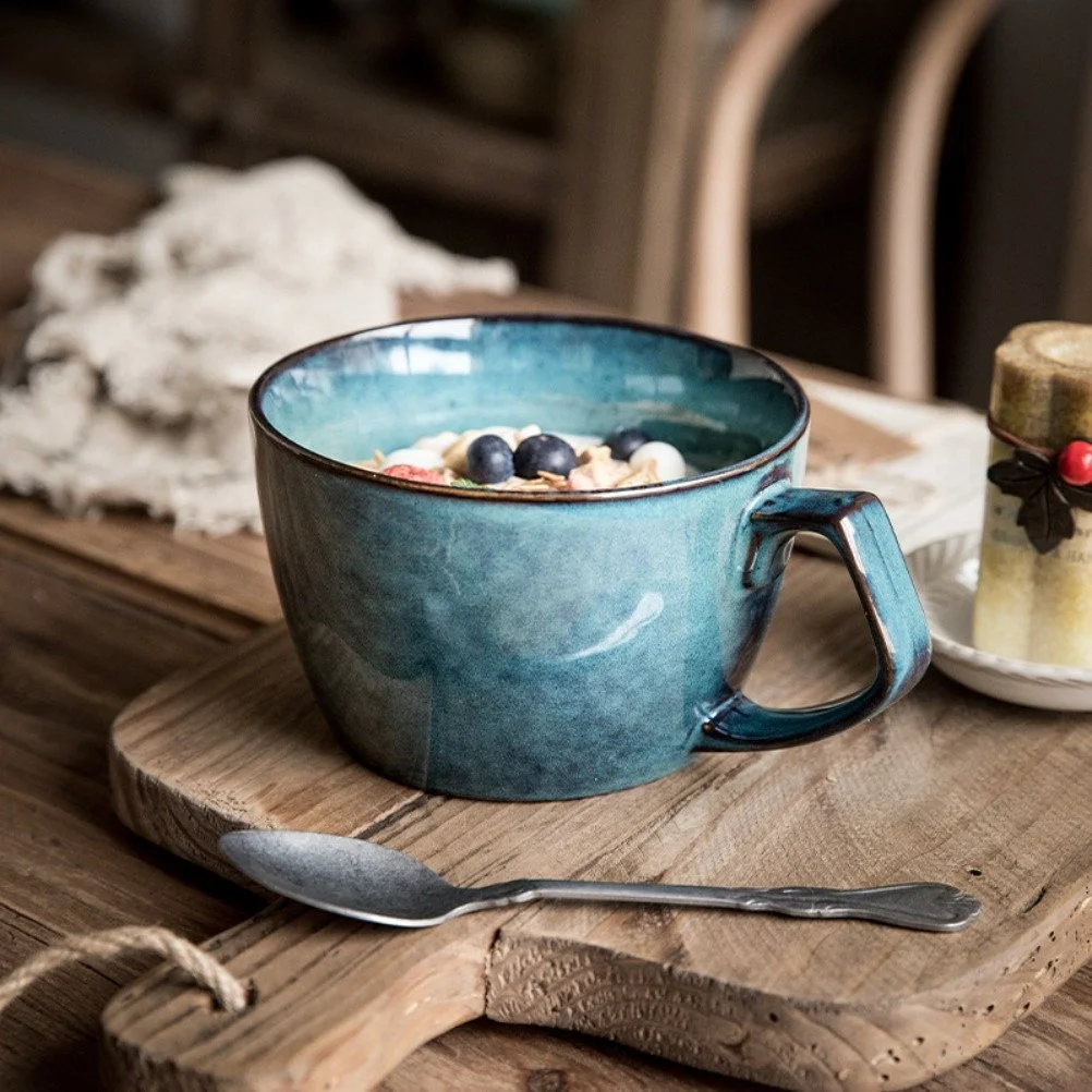 Sydney Blue 22 oz Large Ceramic Coffee Mug & Breakfast Bowl