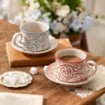 Elegant Rose Ceramic Coffee Cup & Saucer Set – 10 fl oz
