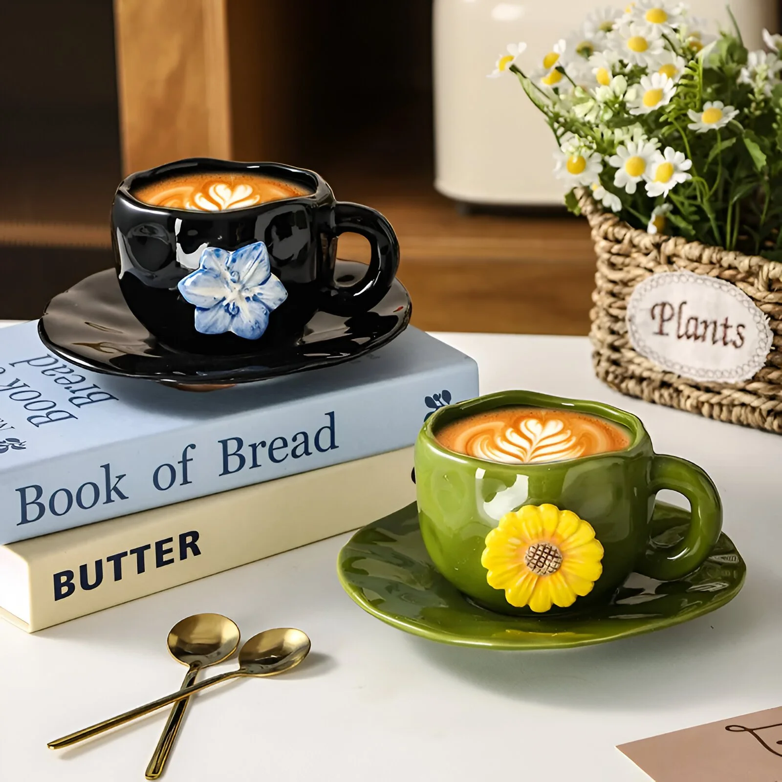 Creative Hand-held Embossed Flower Coffee Cup & Saucer Set (330ml)