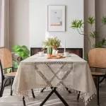 Plain Hollow Lace Cotton Linen Tablecloth for Dining & Kitchen Tables