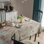 French Retro Jacquard Floral Rectangular Tablecloth for Dining Tables