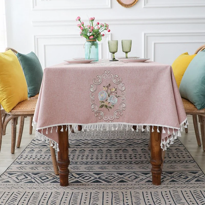 Nordic Embroidered Floral Tablecloth for Home, Dining, and Special Occasions