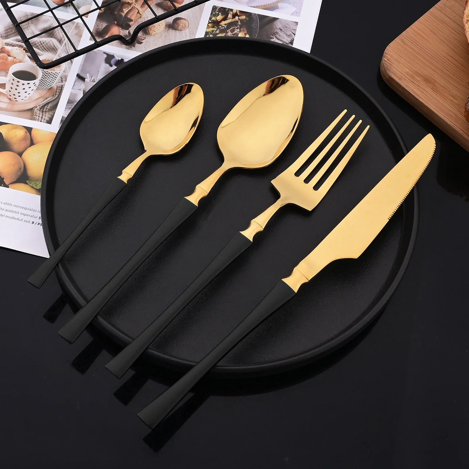 Luxury Black & Gold Stainless Steel Cutlery Set