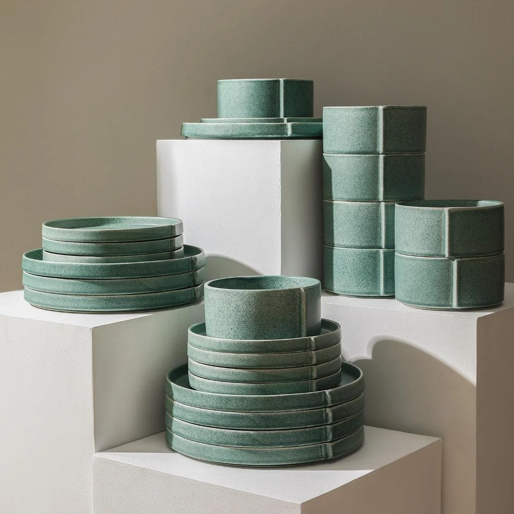 Modern Green Stoneware Dinnerware Set