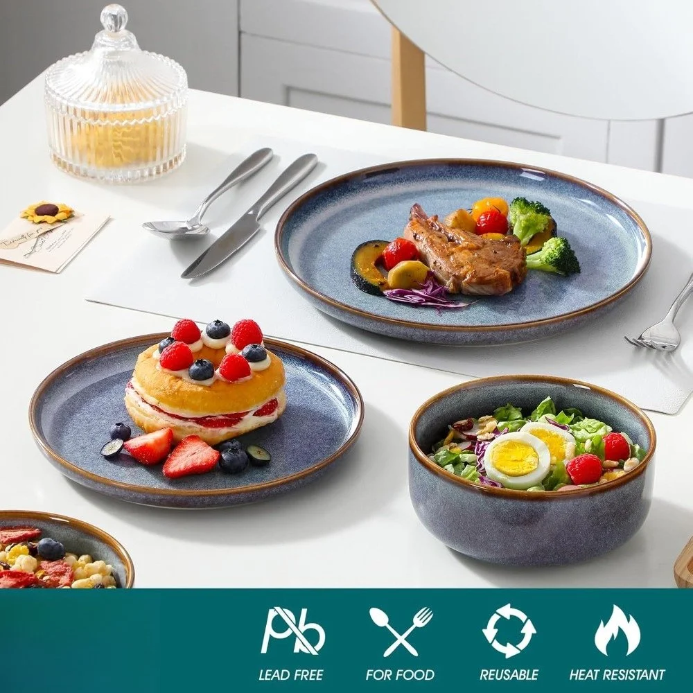 24-Piece Grey Blue Reactive Glaze Dinnerware Set