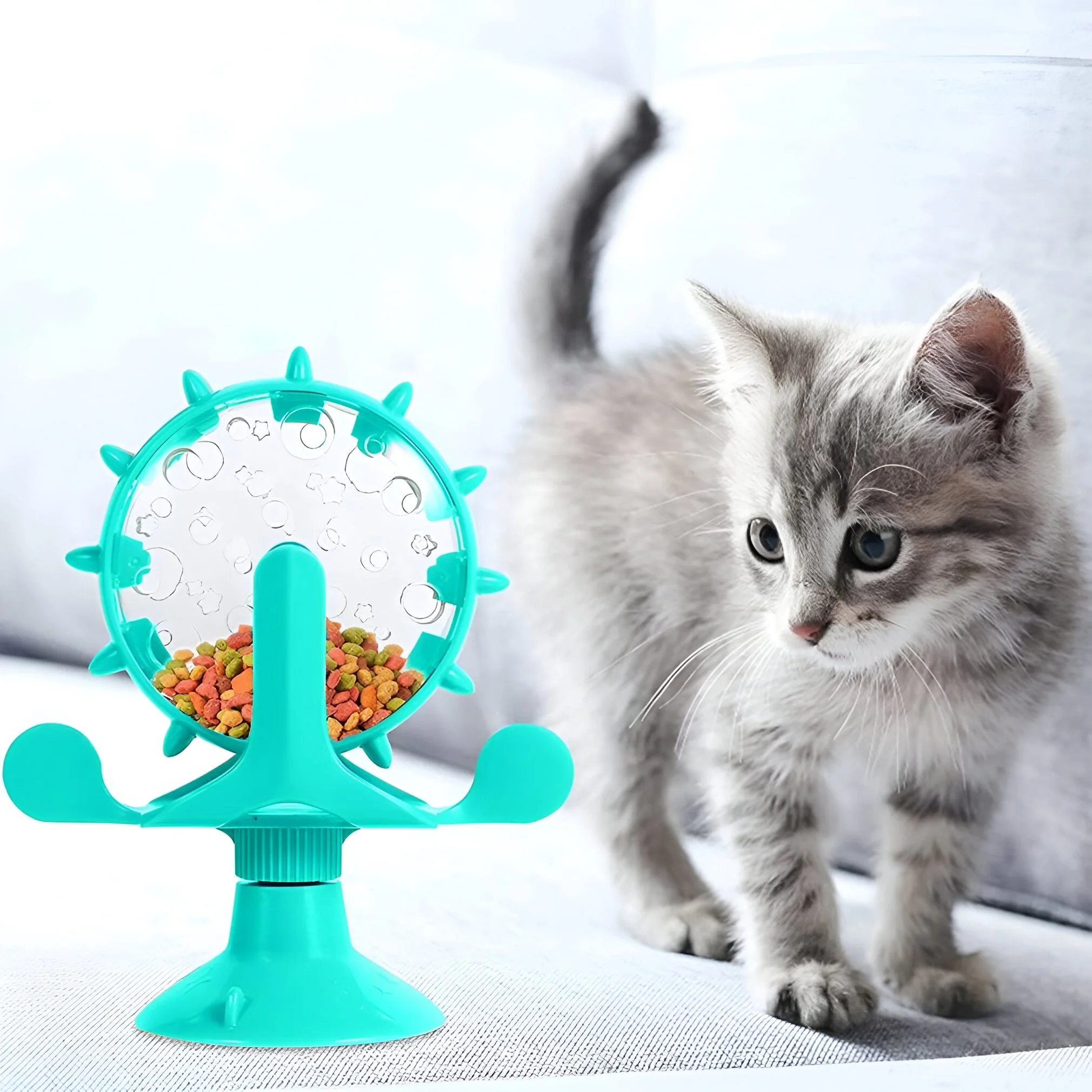 Interactive Windmill Cat Toy & Slow Feeder – Snack Dispenser for Pets