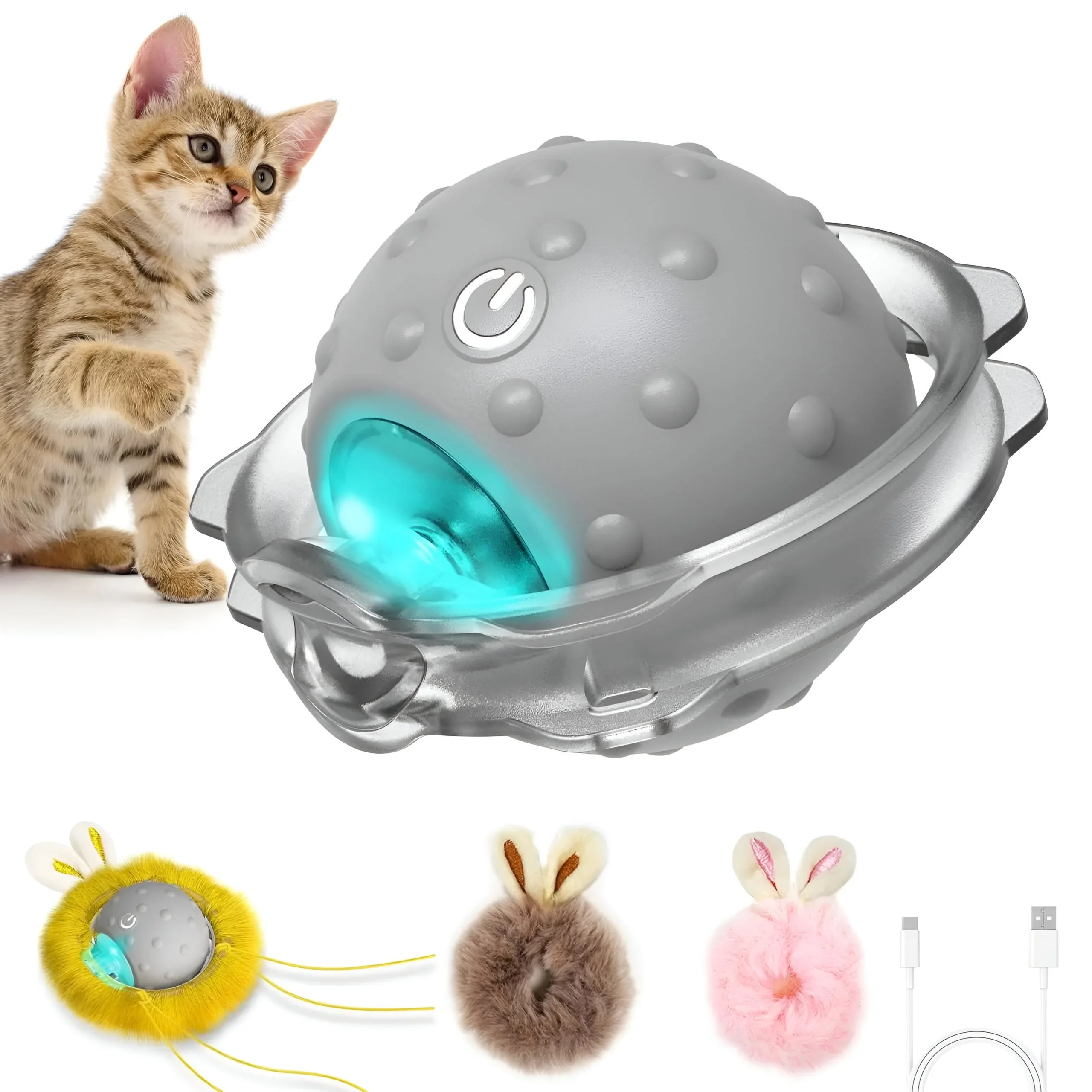 Interactive Electric Cat Toy with Smart Motion, LED Lights & Rechargeable Ball