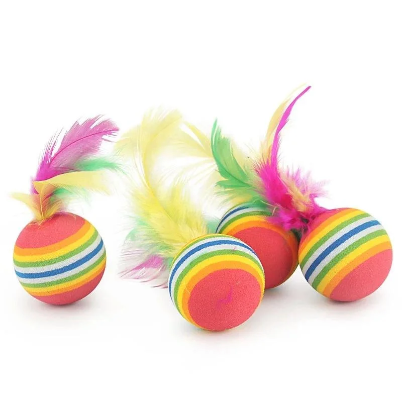 10pcs Rainbow Feather Cat Ball Toys