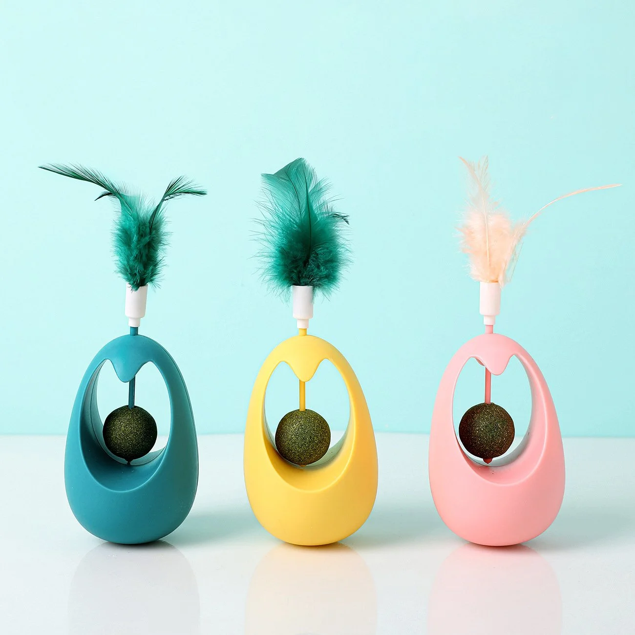 Interactive Catnip Tumbler Toy with Feather and Chew Ball
