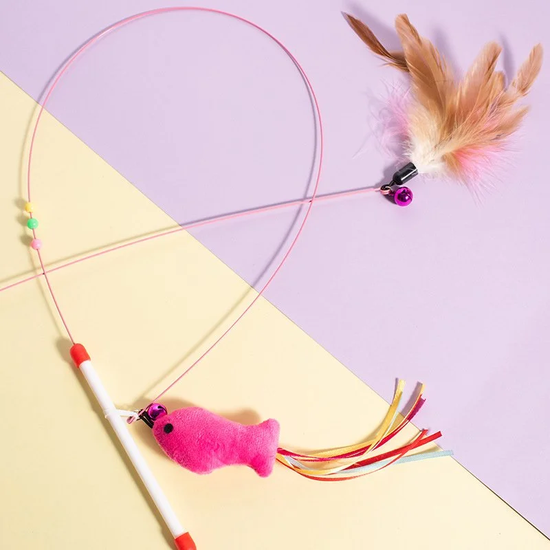 2-Pack Feather Teaser Cat Wand Toys for Interactive Kitten Play