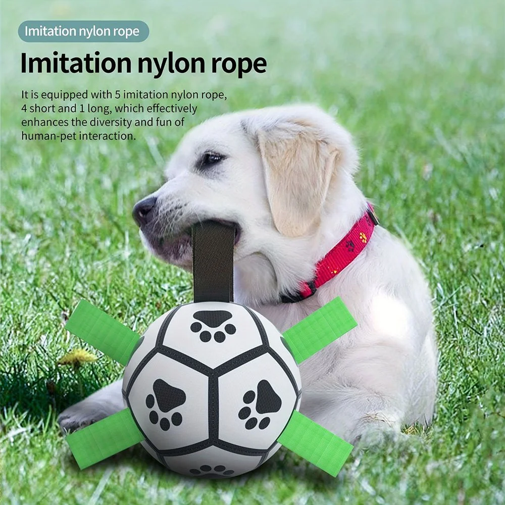 Interactive Dog Soccer Ball Toy with Tug Straps