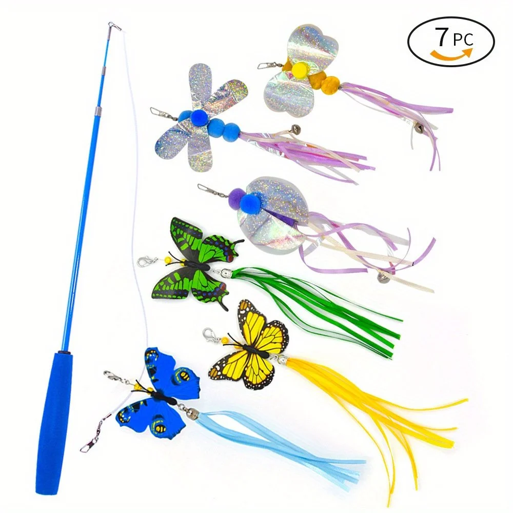 7-Pack Interactive Feather Cat Toys with Bells