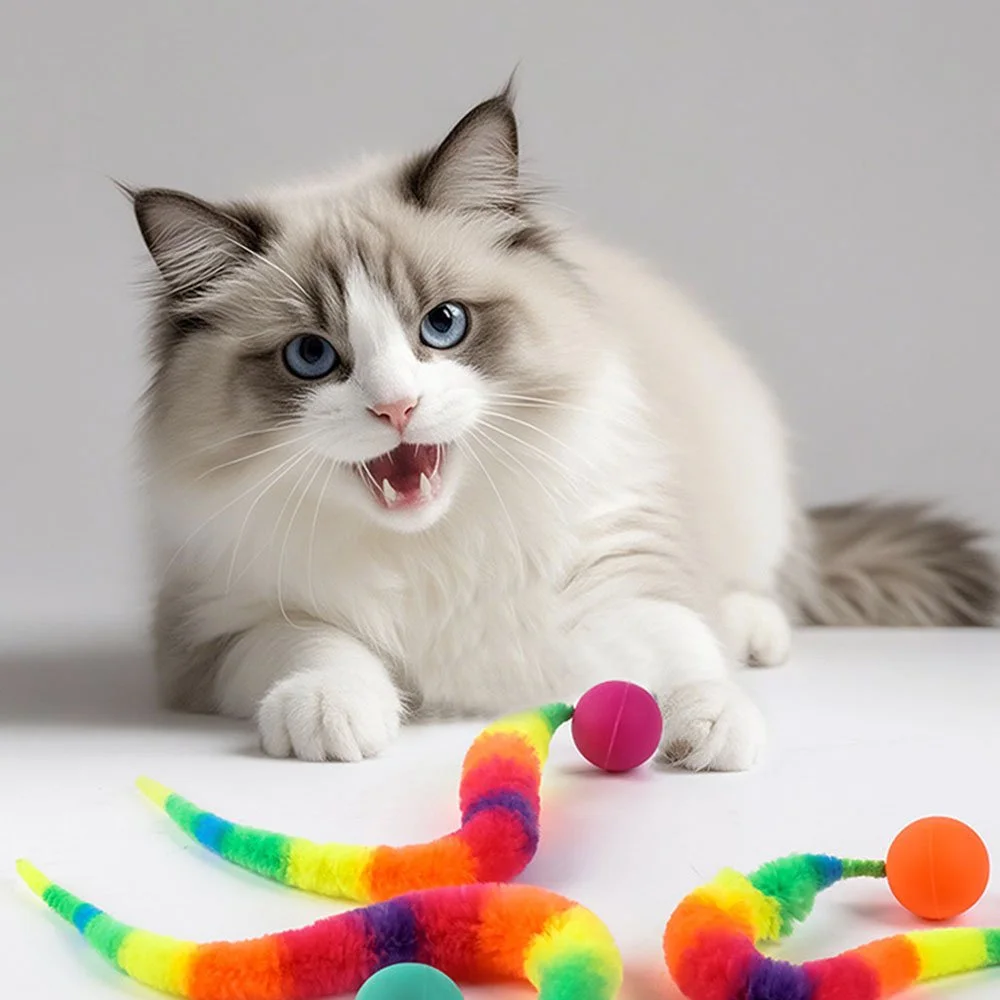 Colorful Cat Chew Balls & Caterpillar Toy Set – Fun Self-Play for Kittens