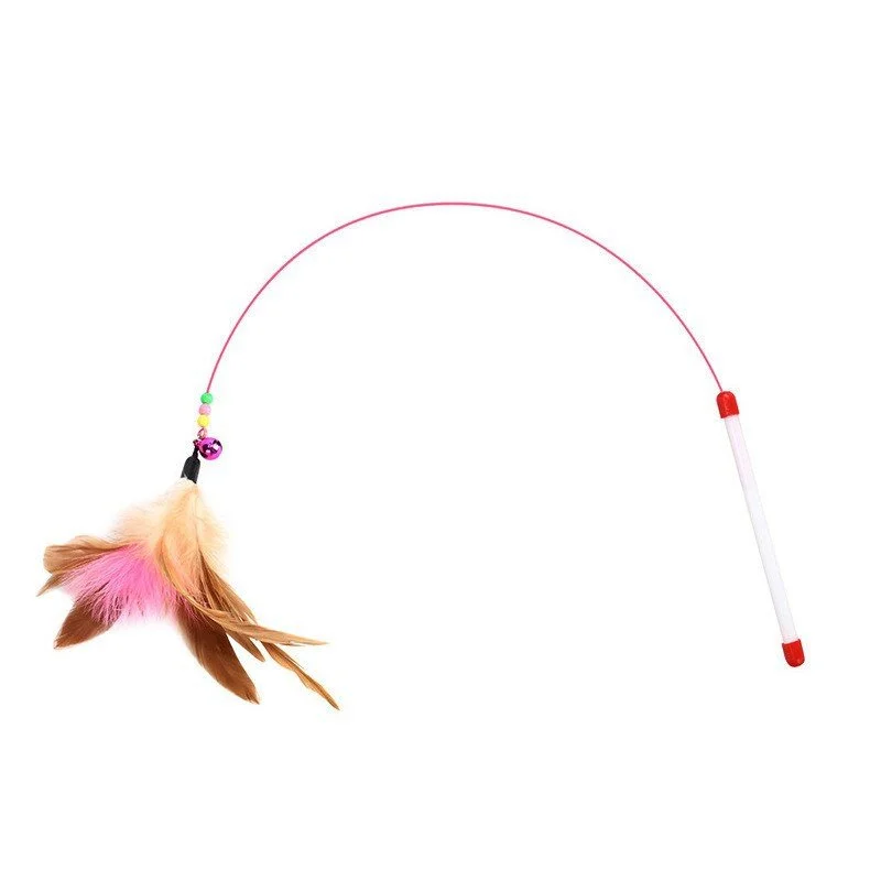 Interactive Steel Wire Cat Teasing Stick with Feather & Bell Toy