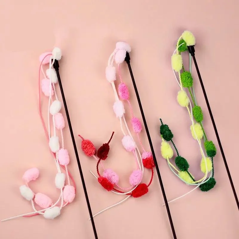 Interactive Cat Teaser Wand with Plush Tassel, Bell & Ribbon
