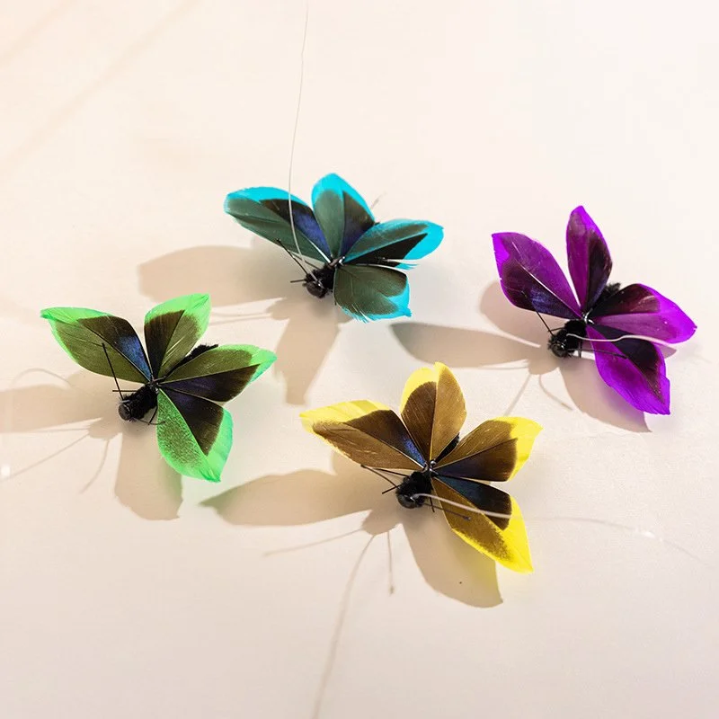 4pcs Interactive Butterfly Feather Cat Teaser Wand with Replaceable Heads