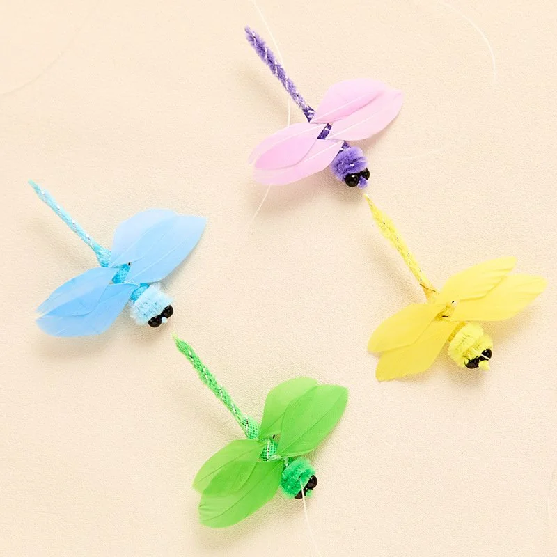 4pcs Feather Dragonfly Cat Teaser Replacement Heads – Interactive Pet Toys