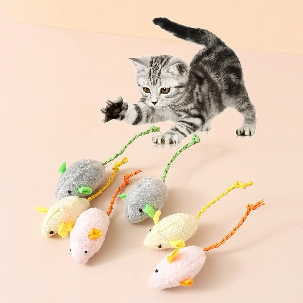 3Pcs Plush Simulation Mouse Cat Toys - Interactive Playthings for Cats
