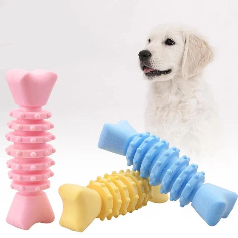 Dog Bone Chew Teething Toy - Bite-Proof TPR Interactive Stick