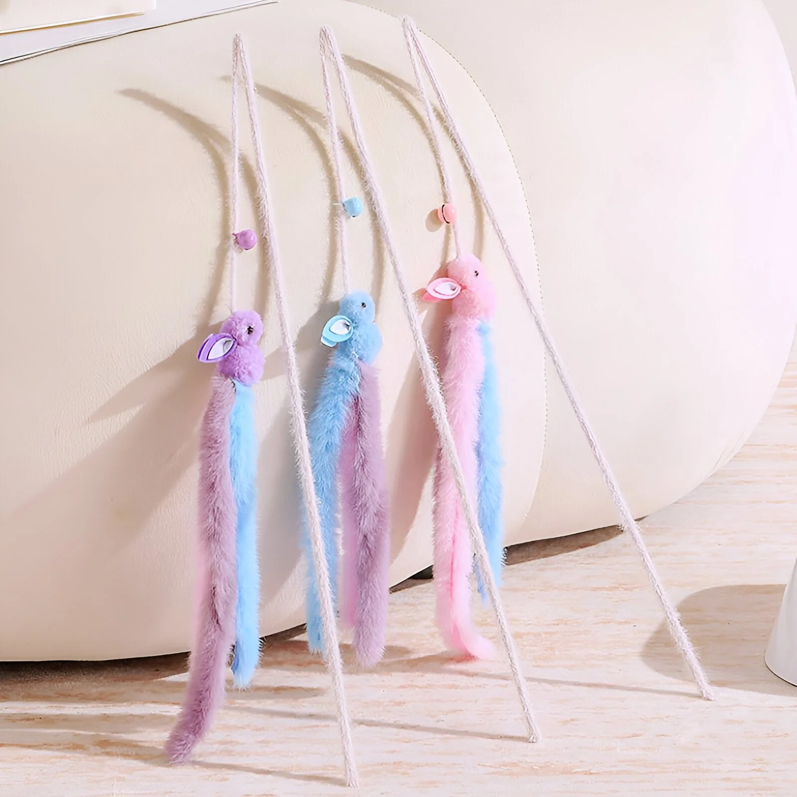 Interactive Plush Tassel Teaser Stick with Bell for Cats