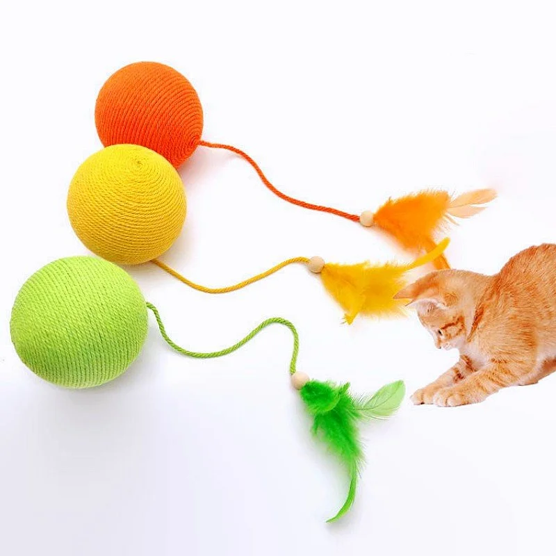 Interactive Feather and Rope Cat Toy with Bell