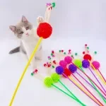 Interactive Elastic Ball Teaser Toy with Long Handle for Cats