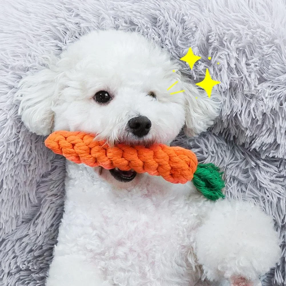 Carrot-Shaped Cotton Rope Dog Chew Toy for Dental Health