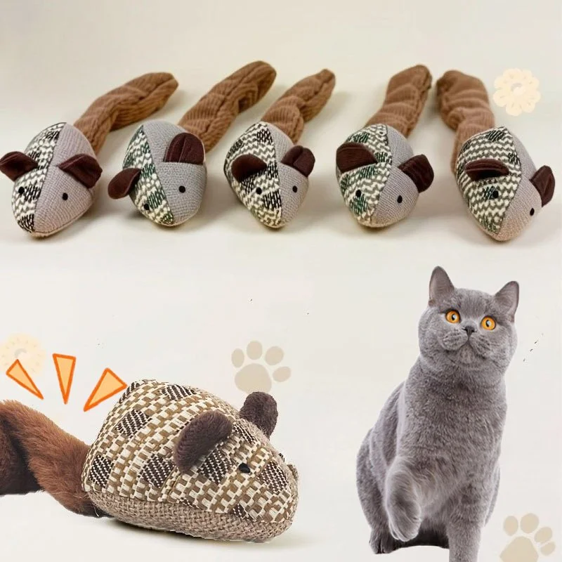 Interactive Plush Mouse Cat Toy with Sounds – Fun Self-Playing Kitten Teaser