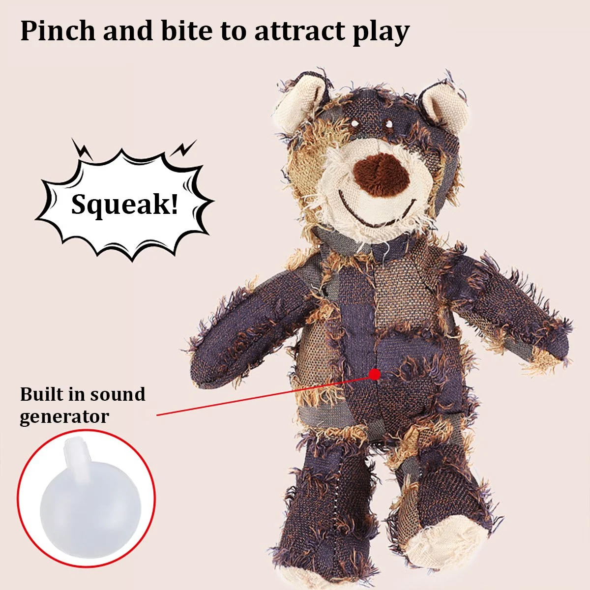 Durable Plush Bear Dog Toy with Squeaker - Chew Resistant Design