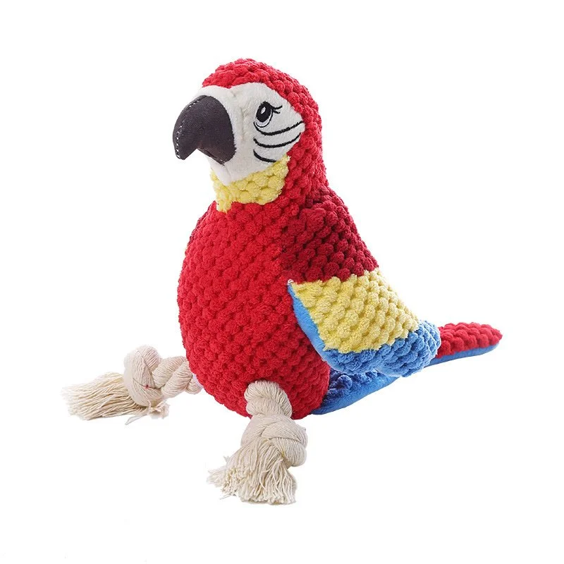 Interactive Plush Parrot Dog Toy with Squeaky Sound and Cotton Rope