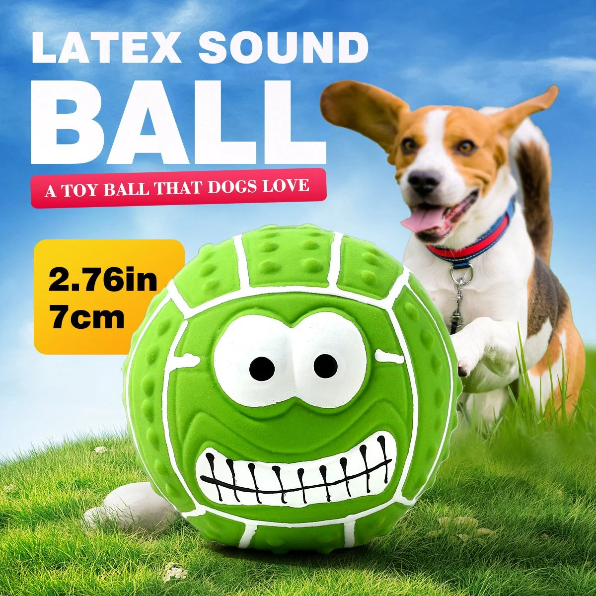 Smiley Face Latex Dog Ball – Chew, Clean & Squeak Toy
