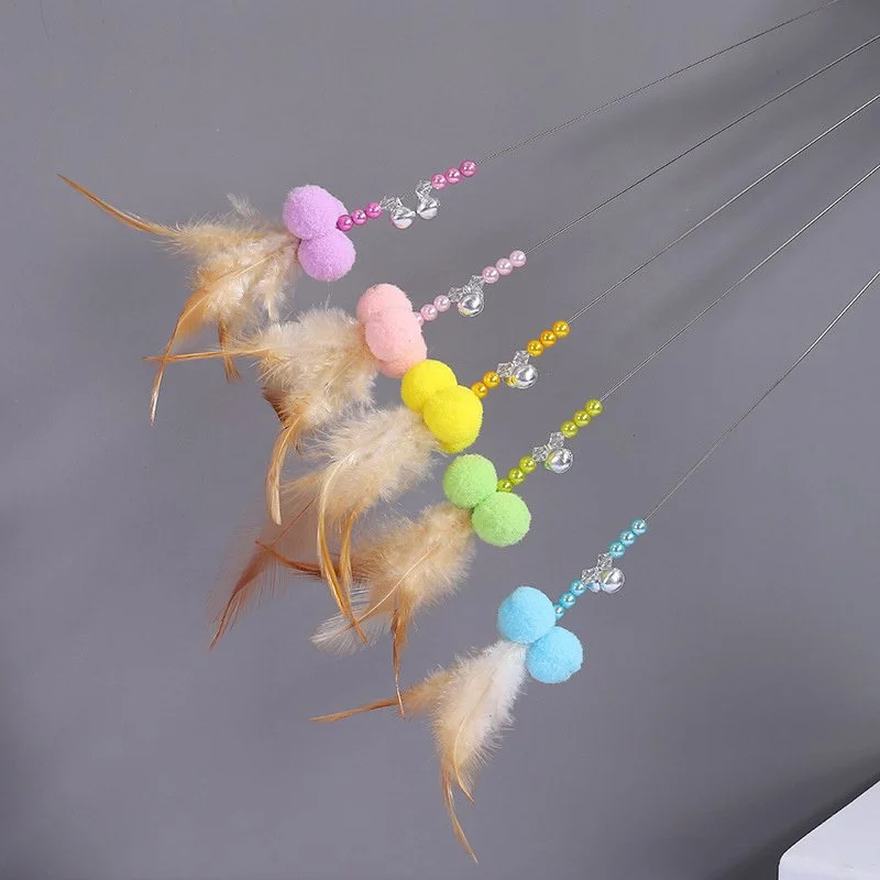 Interactive Feather Cat Teaser Toy with Bell and Steel Wire Wand