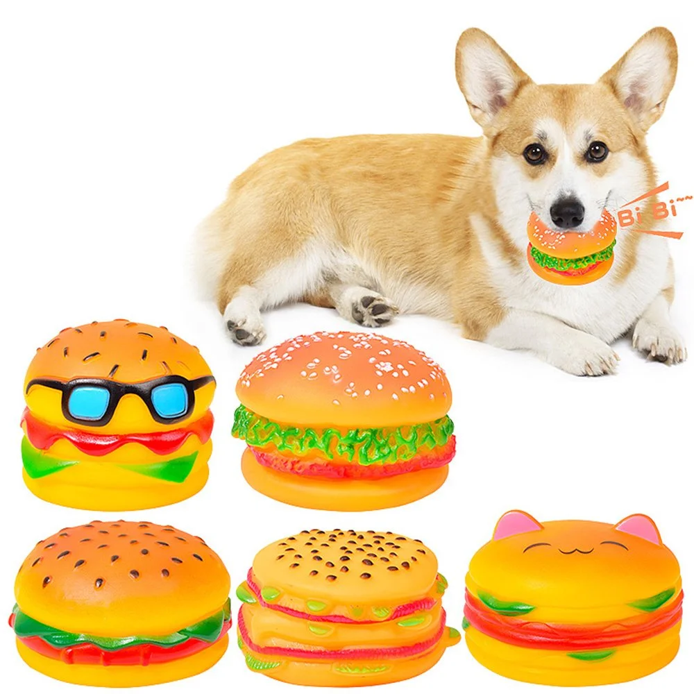 Interactive Squeaky Hamburger Dog Toy for Chewing & Dental Care