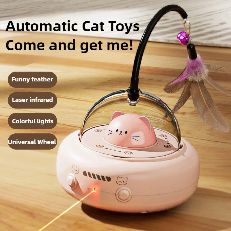 Automatic Smart Cat Toy with Feather Teaser, Bell & LED Lights