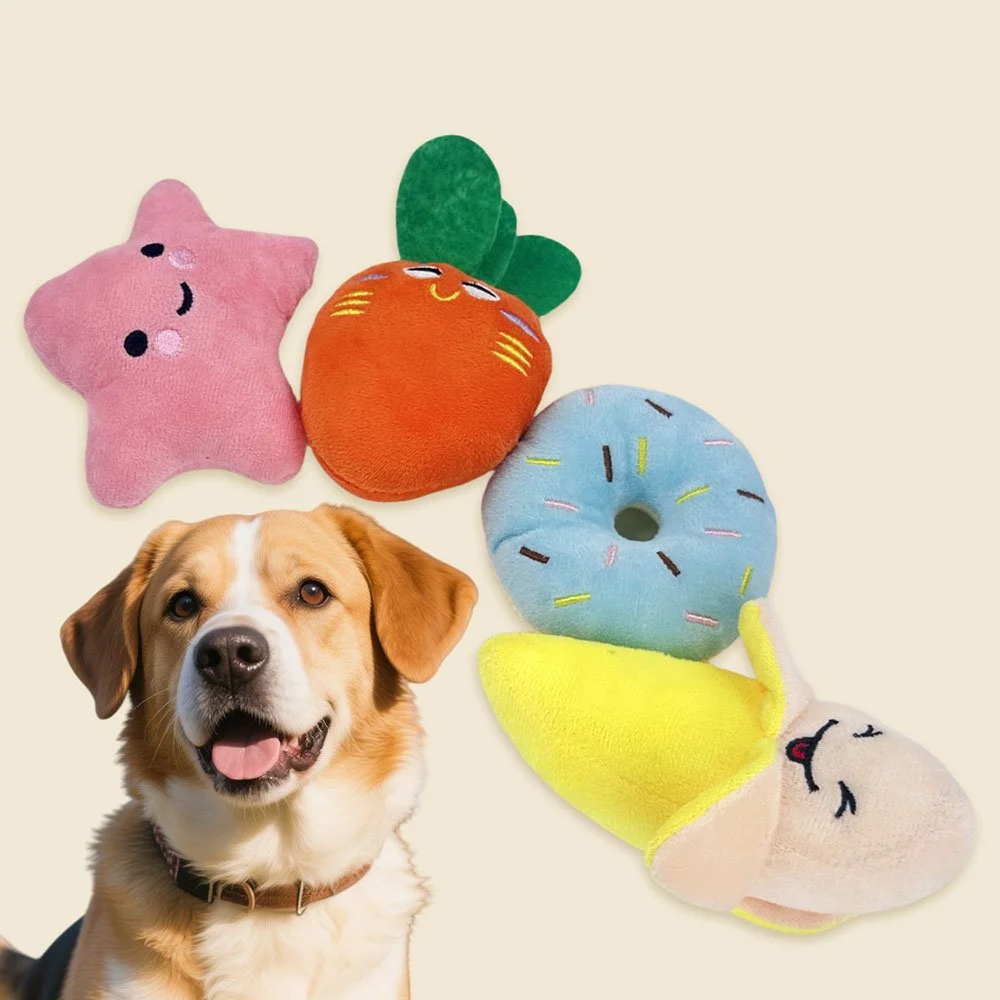 Cartoon Fruit Pet Chew Toy with Crinkle & Squeaker for Cats and Dogs