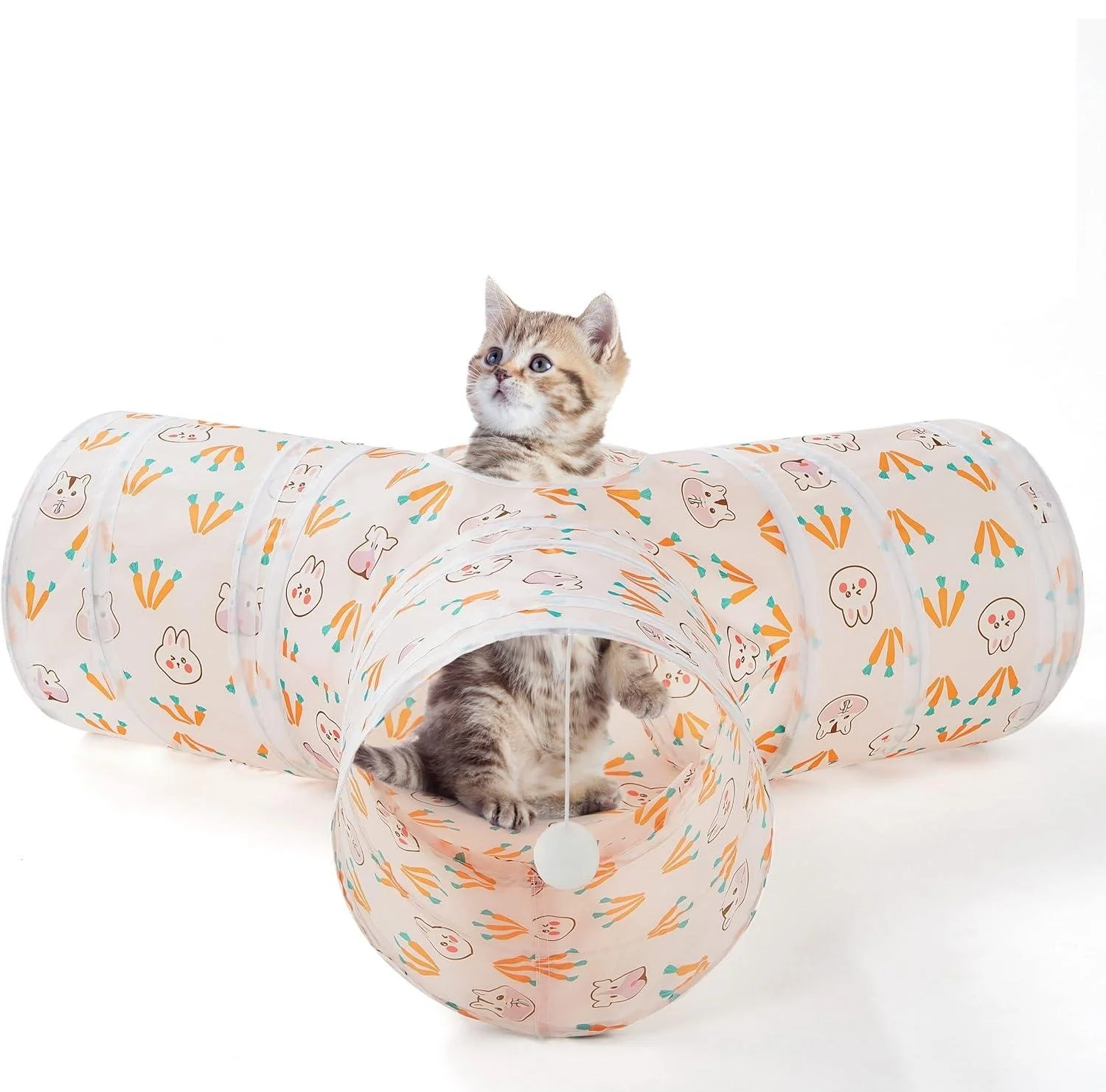 3-Way Foldable Cat Tunnel with Peek Holes for Indoor Play