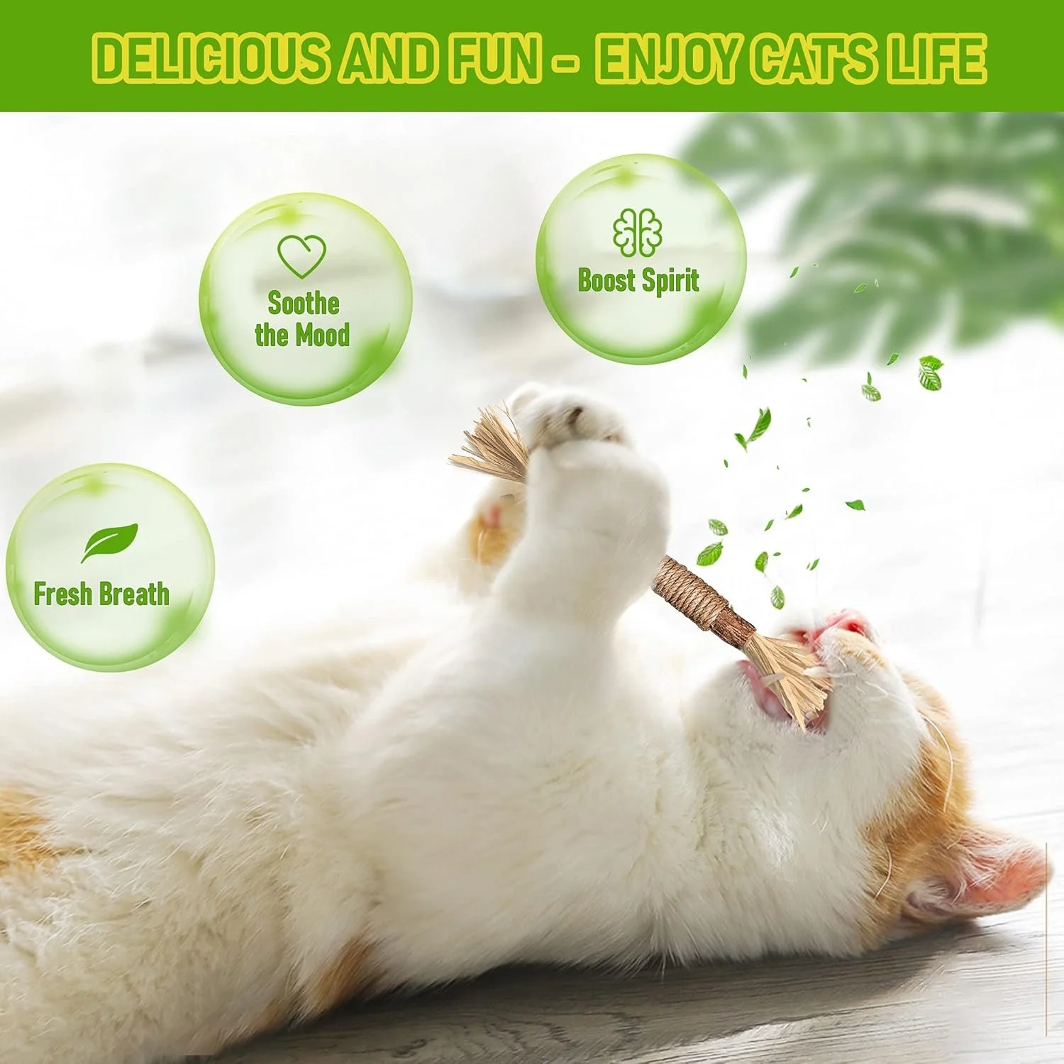 Natural Silvervine Cat Chew Stick with Raffia Hemp Rope