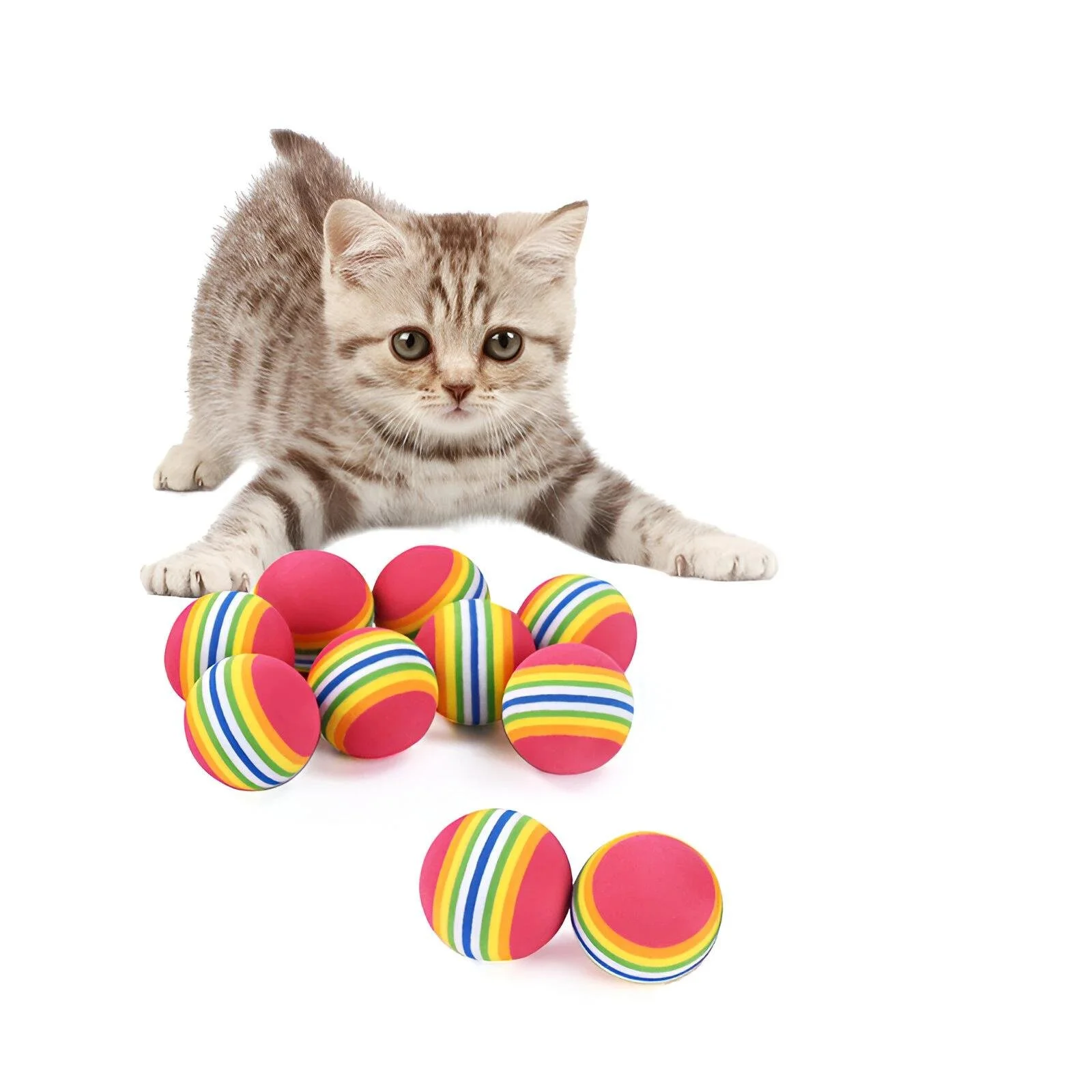 10pcs Colorful Cat Toy Balls – Soft EVA Rainbow Balls for Playful Cats & Puppies