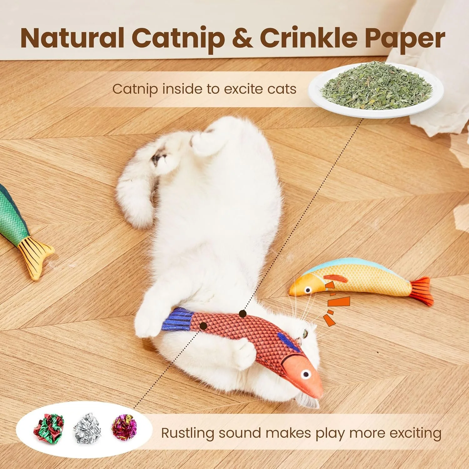 Interactive Catnip Fish Kicker Toy for Cats - Plush Crinkle Sound & Teeth Grinding Toy