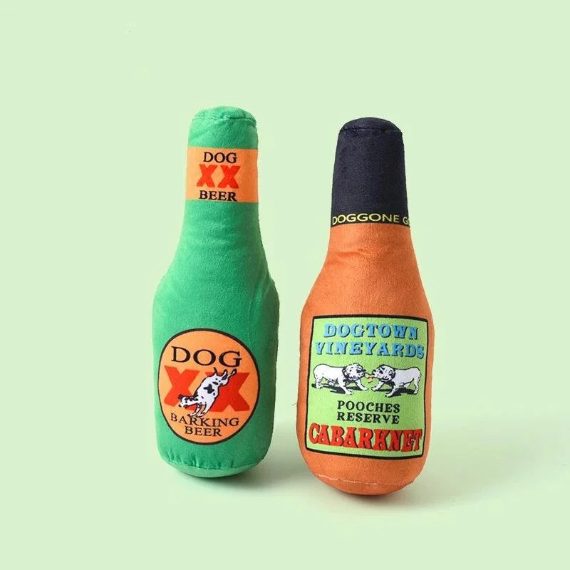 Beer Bottle Shaped Plush Sounding Chew Toy for Pets