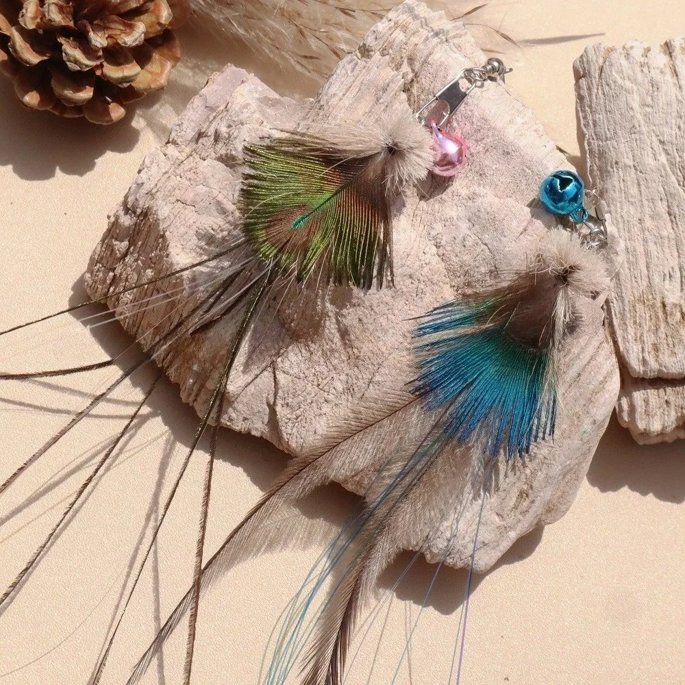 Feather Peacock Cat Teaser Toy – Interactive Refill Head with Artificial Insects