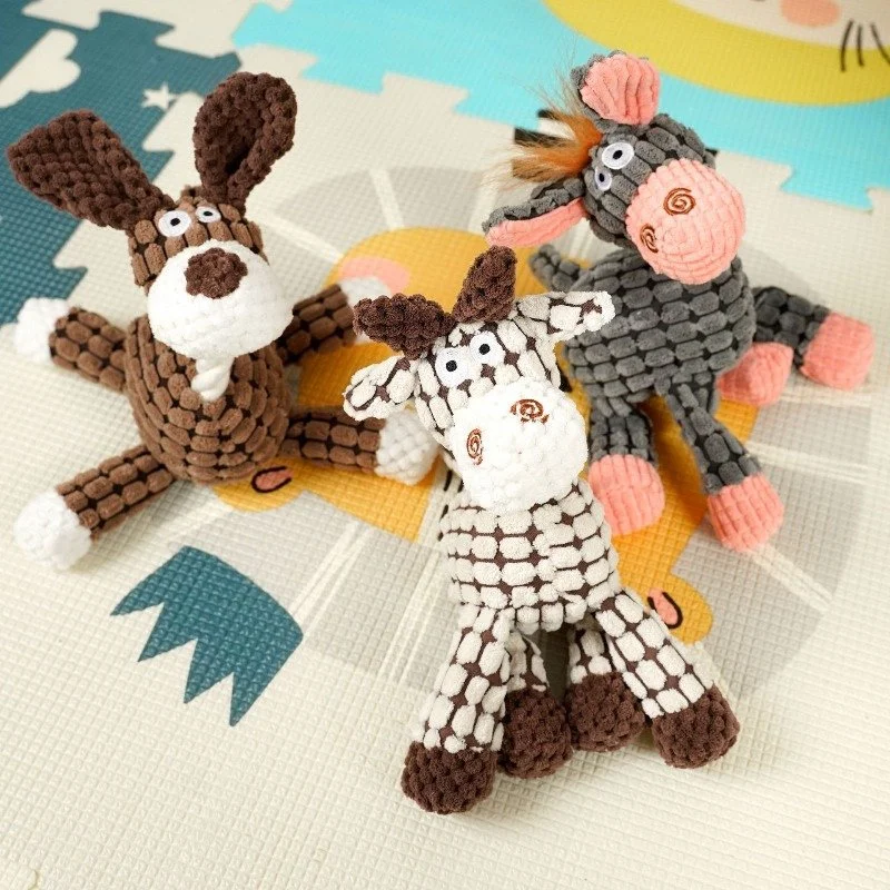 Donkey-Shaped Squeaky Corduroy Chew Toy for Dogs
